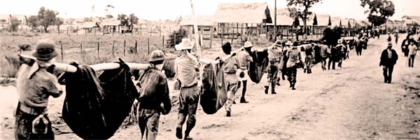 Soldiers marching on Bataan death march
